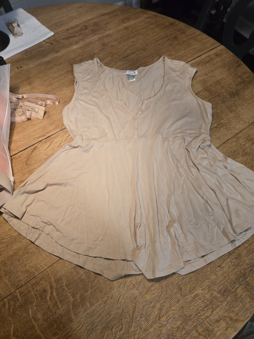 VENUS Beige Sleeveless V-Neck Flowy Tunic Top